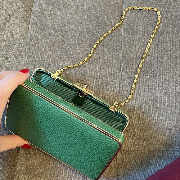 AUTHENTIC J. Mc LAUGHLIN GREEN LEATHER CLUTCH - Picture 6 of 6